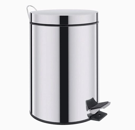 Basket Trash Can Stainless Steel with Lid, Foot Pedal Round Bathroom Garbage Can with Plastic Removable Inner Wastebasket, Dustbin with (12 Liter)